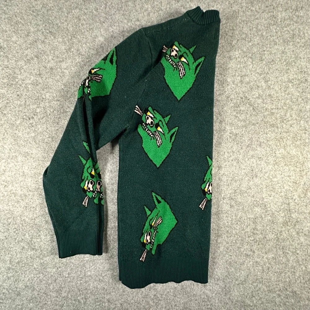 Volcom Knit Sweater XS Green Mens Graphic Wolf Print Christmas Winter Festive